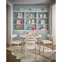Elegance Amalfi Cream and Desert Gold Round Stone Top Dining Room Set