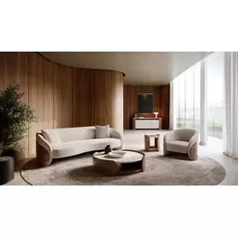 Fleur Porcini and Travertine Round Occasional Table Set