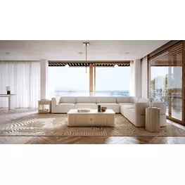 Rhythm Sun Drenched Oak and Neutral Metallic Rectangular Occasional Table Set with Travertine Top