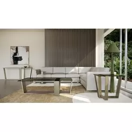 Counter Balance Brushed Gold and Smoked Bronze Glass Top Occasional Table Set