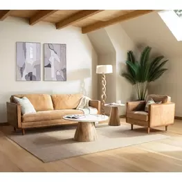 Caldera Light Oak and White Travertine Top Occasional Table Set