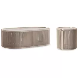 Trellis Brown and Beige Oval Outdoor Occasional Table Set