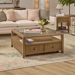 Reed Driftwood Oak Square Glass Top Occasional Table Set with Casters