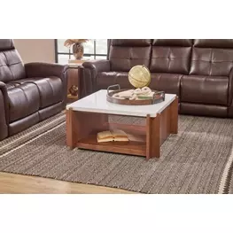 Lincoln White and Walnut Square Stone Top Occasional Table Set with Casters