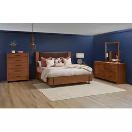 Lincoln Warm Walnut and Rich Brown Upholstered Platform Bedroom Set