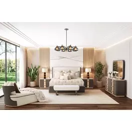 West Kensington Buff and Medium Espresso Upholstered Platform Bedroom Set