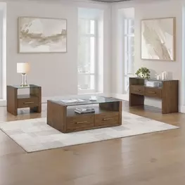 Garland Toffee Rectangular Glass Top Ocassional Table with Casters
