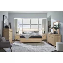 Meadowrise Sandstone Beige and White Upholstered Panel Bedroom Set