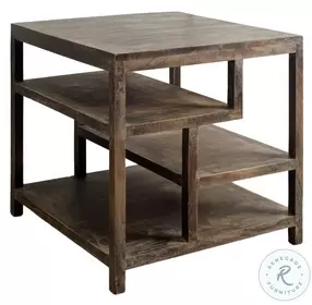 Wright Medium Brown Wood Multi Shelf Square Side Table