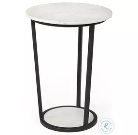 Bombola White Marble And Black Metal Large Accent Table