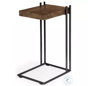 Maddox Brown Solid Wood And Black Metal C Shaped Side Table