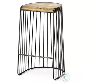 Seagram Brown Wood And Black Metal Bar Stool