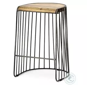 Seagram Brown Wood And Black Metal Counter Height Stool