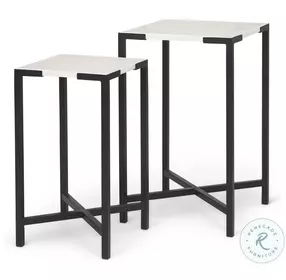 Lucas White Marble And Black Metal Accent Table Set Of 2