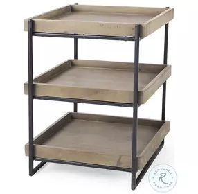 Trey Medium Brown Solid Wood And Black Metal Square Side Table