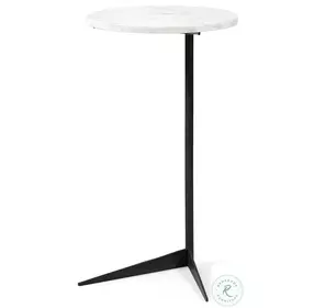 Ballatine White Marble And Black Metal Round Accent Table