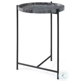 Stella Gray Marble And Black Metal Round Accent Table