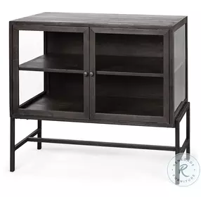 Arelius Brown Wood And Black Metal 2 Glass Door Accent Cabinet