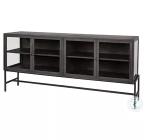 Arelius Brown Wood And Black Metal 4 Glass Cabinet Door Sideboard
