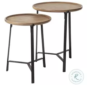 Helios Brown Solid Wood And Black Metal Nesting Side Table Set Of 2
