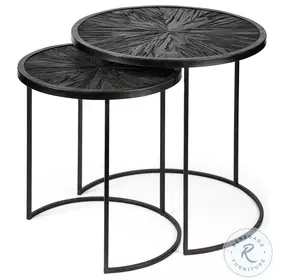 Chakra Round Dark Wood And Black Accent Table Set Of 2