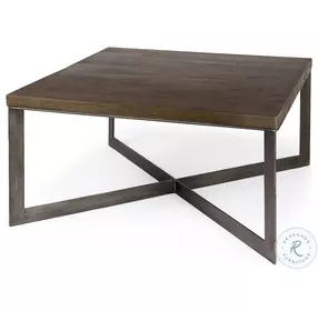 Faye Medium Brown Wood And Antique Nickel Metal Square Coffee Table