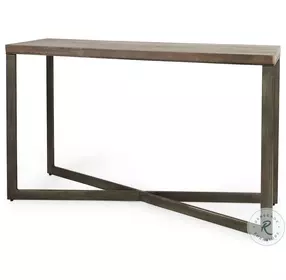 Faye Medium Brown Wood And Antique Nickel Metal Console Table