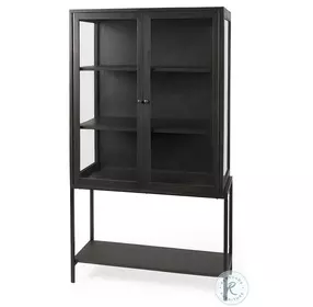 Arelius Dark Brown Wood And Black Metal Display Cabinet