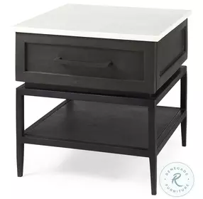 Divina White Marble And Black Metal 1 Drawer Side Table