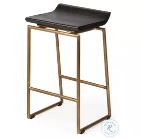 Givens Brown Wood And Gold Metal Counter Height Stool