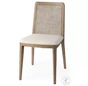 Clara Cream Fabric And Brown Wood Cane Back Dining Side Chair