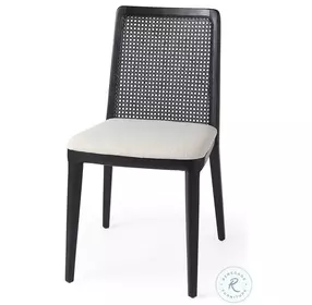 Clara Cream Fabric And Black Wood Cane Back Dining Side Chair