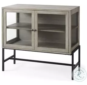 Arelius Gray Wood And Black Metal 2 Glass Door Accent Cabinet