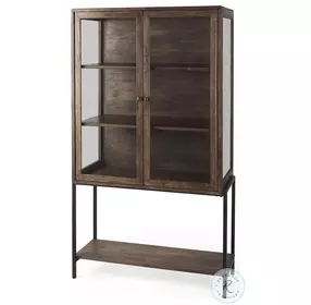 Arelius Medium Brown Wood And Black Metal Display Cabinet