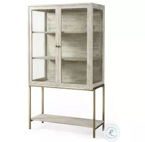 Arelius White Wood And Gold Metal Display Cabinet
