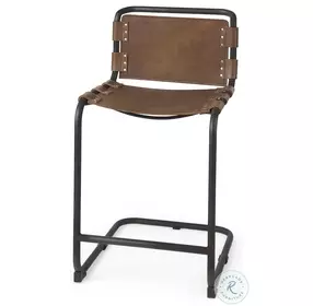 Berbick Medium Brown Leather Counter Height Stool