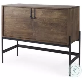 Glenn Dark Brown Wood And Black Iron 2 Door Accent Cabinet