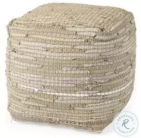 Aalia Beige Leather And Jute Pouf