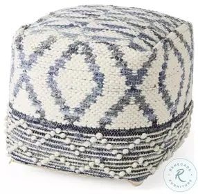 Eshana Cream Wool and Denim Patterned Pouf