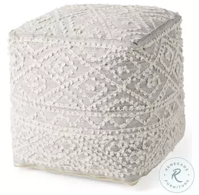 Farida Light Gray Wool and Polyester Patterned Pouf