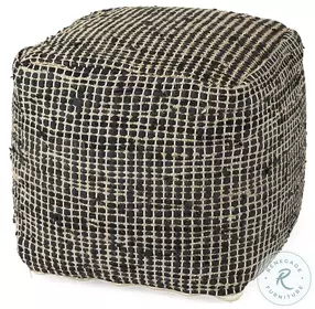 Aalia Gray Leather And Jute Pouf