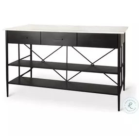 Amika White Marble Top Black Metal Kitchen Island