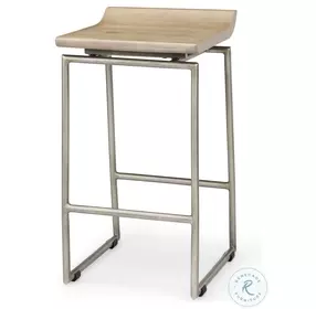 Givens Brown Wood And Silver Metal Counter Height Stool