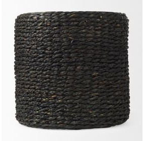 Dina Black Performance Fabric Round Pouf