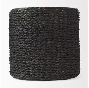 Dina Black Performance Fabric Round Pouf