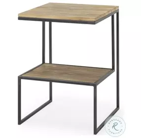 Ronin Brown Wood And Black Metal 2 Tier Square Accent Table