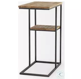 Ronin Brown Wood And Black Metal 2 Tier Rectangular Accent Table