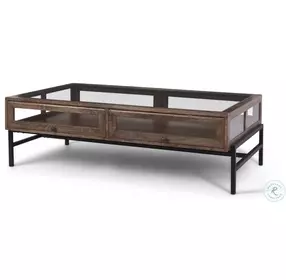 Arelius Medium Brown Wood And Black Metal Rectangular Coffee Table