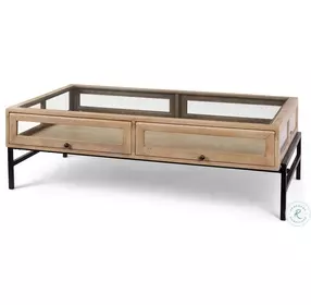 Arelius Light Brown Wood And Black Metal Rectangular Coffee Table