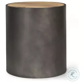 Eclipse Brown Wood And Gunmetal Gray Metal Drum Side Table